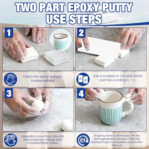 200g Marine Epoxy Putty White Marine Grade Epoxy Stick Fix Strong Adhesion Durable Waterproof for Repair Holes Gaps Dents Cracks in the Hull Metal Ceramics Plastics Wood Tiles,White 100g*2