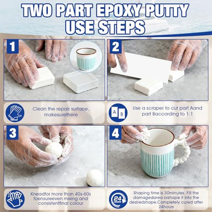 200g Marine Epoxy Putty White Marine Grade Epoxy Stick Fix Strong Adhesion Durable Waterproof for Repair Holes Gaps Dents Cracks in the Hull Metal Ceramics Plastics Wood Tiles,White 100g*2