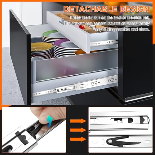 12 inch Drawer Slides 4 Pairs (8pcs) 3 fold Full Extension Side Mount Cabinet Drawer Glides 12" Silver Cabinet Rails for Dresser, Cabinet, Kitchen,Trash Can, Wardrobe 100 LB Capacity - size: 12 Inch