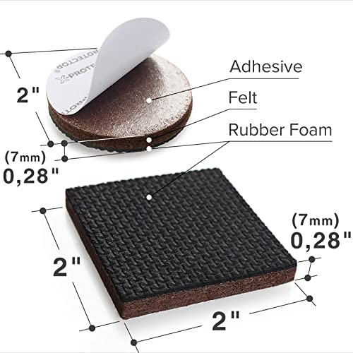 16 PCS 2" Non-Slip Furniture Pads X-Protector - Premium Furniture Grippers! Self-Adhesive Rubber Feet for Furniture Feet - Ideal Non-Skid Furniture Pads Floor Protectors to Keep Furniture in Place! - size: 2 inch 16 Round & Square