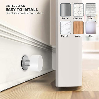 Door Stop, White Silicone with Stainless Steel Base, Self-Adhesive Wall Mounted, Impact Absorbing Design for Walls and Furniture Protection.1.57in.2-Pack