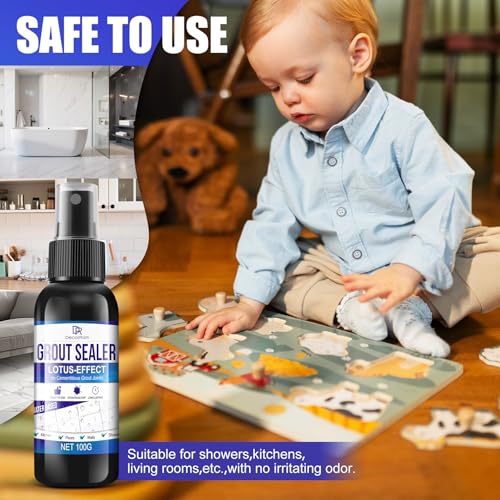 Grout Sealer, Waterproof Tile Sealer for Shower Tile, Floor, Kitchen - 2-in-1 Spraying & Squeezing Application - Clear Fast Dry Stain Resistant Grout Sealant for Bathroom, Shower, Marble