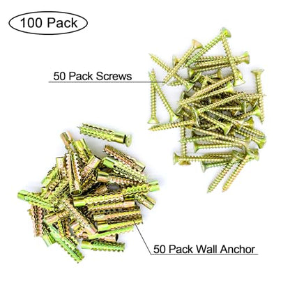 50 Pack Heavy Duty Hollow Wall Anchors with Screws, Loose Hinge Hole Repair Kits, Ideal for Hinge Hole Repair and Concrete Wall, Hollow-Wall, Wooden Wall (6x32mm) - size: 50 Pack
