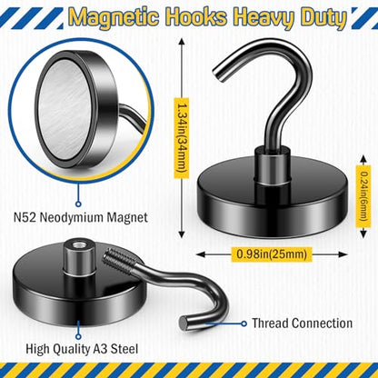 FINDMAG Black Magnetic Hooks, 80lbs Strong Cruise Magnets, Neodymium Magnets with Hooks Heavy Duty, N52 Magnetic Hooks for Cruise Cabins, Travel, Kitchen, Fridge, Camper, Tool, Garage, Pack of 6 - color: Black, size: 6pack 85lbs+