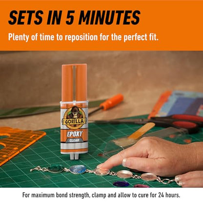 Gorilla 2 Part Epoxy (1 Pack), 5 Minute Set Syringe, 0.85 fl oz, Clear, Gap-Filling Adhesive for Metal, Wood, Ceramic, Glass and Plastics, Indoor & Outdoor Repairs - size: 1 - Pack
