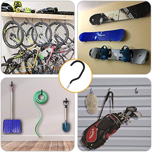 KURUI Heavy Duty Screw in Hooks for Hanging, 12 Pack Bike Hooks for Garage Wall with Screw Anchors, Wall Mount Bicycle Storage for Ceiling, Large Black Plant Hooks for Ceiling - style: 12 Pcs-6 in