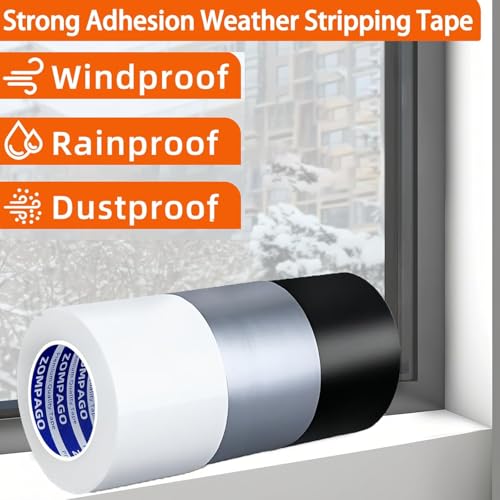 ZOMPAGO Strong Adhesive Cloth Weather Stripping Tape for Sliding Windows and Door Frames - 2Roll,1.8inx33FT,Black,Seal Strip for Soundproofing,Dustproof, Waterproof,and Windproof-Durable - size: 2 Roll, 1.8 in x 33 FT, Black