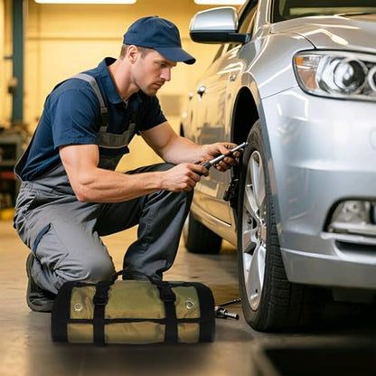 Roll Up Tool Bag Tool Roll,Portable Rollup Toolbag,Foldable Rollup organizer,Tool Organizer with 6 Detachable Pouches,Perfect for Engineers,Hobbyist,Men's gift and Engineer's gift (khaki)