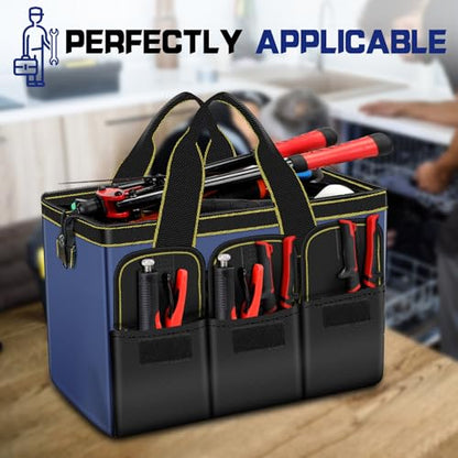 Tool Bag 2-Pack Set | AIRAJ 14" & 16" Portable Tool Bag | Wide Mouth Tool Bags for Men and Women | Small Tool Tote | Tool Organizer for Home Repairs,Garage Storage,Professional Work | Tool Box - size: 14"+16"