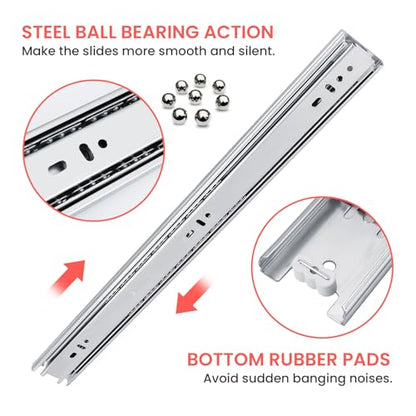 homdiy Side Mount 3 Fold Full Extension Drawer Slides 22 Inch 1 Pair Solid Ball Bearing Cabinet Tracks Heavy Duty Drawer Rails 100 LB Capacity for Kitchen Cabinet Dresser Replacement - size: 22 Inch
