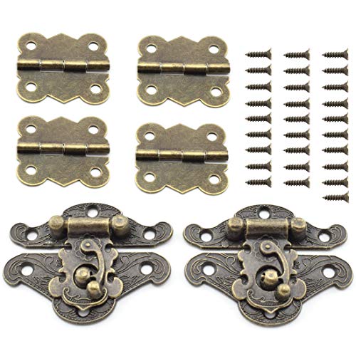 SDTC Tech Retro Design Jewelry Box Antique Buckle Latch and Vintage Bronze Engraved Hinge with Matching Screws Kit for Decorative Cabinet Small Wooden Box Project (2X Hasp Catch + 4X Hinges) - color: M2B4 KIT