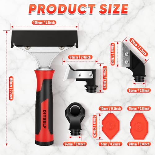 DIYSELF Caulking Tool, 4 in 1 Caulk Remover Tool for Bathroom, Bathtub, Grout, Shower, Tile, Window, Razor Scraper Tool for Cleaning, Silicone Caulk Removal Tool (Red) - color: Red