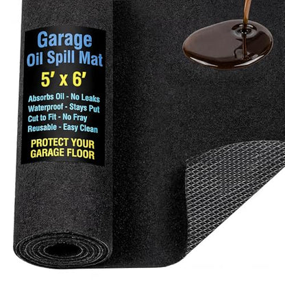AHEONLAR Oil Spill Mat, 60" x 72" Waterproof Garage Floor Mat, Durable Garage Floor Mats for Under Car, Oil Change Mat Easy to Clean, Washable Garage Mat Protect Floor from Spill & Stain（Black） - size: 5' x 6'
