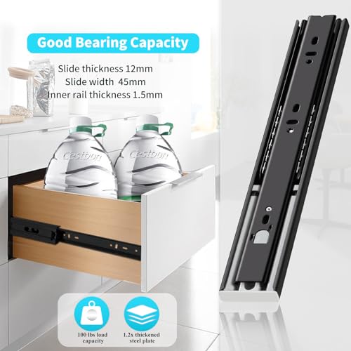 YENUO Push to Open Drawer Slides Full Extension Rail 12 14 16 18 20 22 24 inch handleless Side Mount Dresser Cabinet Bracket Replacement Ball Bearing Tracks kit Guide Runner 100 lb 1 Pair - color: Black-Push Open, size: 20 Inch