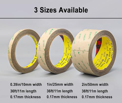 3M 300LSE Double Sided Tape for Scrapbook 1in x 36ft, Removable Heavy Duty Double Sided Mounting Tape, Transparent Adhesive Sticky Tape for Picture Hanging Strips, Poster, LED Strips, Art Craft - size: 1in X 36ft