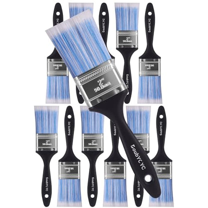 Paint Brushes, 12 Pack 2 Inch Paint Brush, Plastic Handle Flat Paint Brushes for Walls, Furniture and DIY Paint, Professional Paint Tools - color: 12 Pack