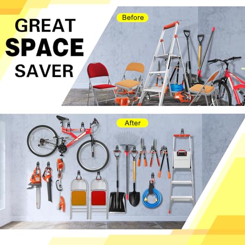 8 Pack Heavy Duty Garage Hooks Storage Organizer Wall Mount Power and Garden Tool Hangers, for Hanging Ladders, Ropes, Hose, Bulk Items - color: Black 8 pack