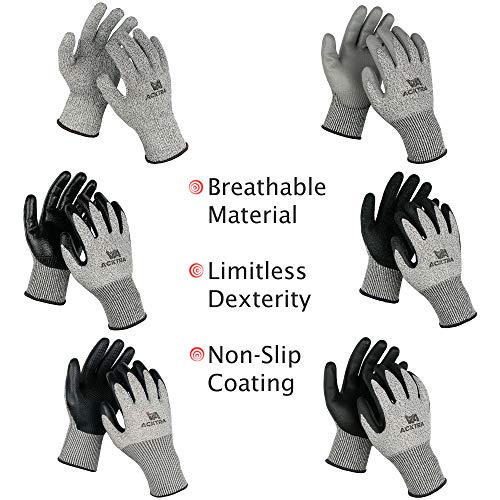 ACKTRA Level 5 Cut Resistant Safety WORK GLOVES, 12 pairs - size: Large (Pack of 12), style: Polyurethane Coating