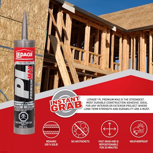 Lepage 2292242 PL Premium MAX Construction Adhesive, Gray, 266 mL Plastic Cartridge