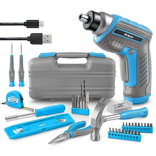 Hi-Spec 35pc Blue Tool Kit with 3.6V USB Electric Screwdriver and Drill set. Complete General Tool Set - color: Blue, size: 35 Pieces