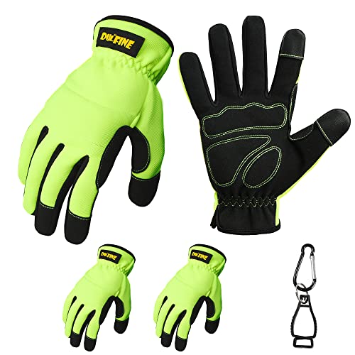 DULFINE High Performance Work Gloves For Men(3 Pairs Pack), Hi-Vis Yellow Color,High Dexterity Touch Screen For Multipurpose,Excellent Grip (Small) - color: Hi-vis Yellow, size: Small