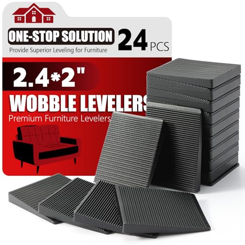 Furniture Leveler 24pcs Kit Size Variety | Multi-Purpose Rubber Shim for Leveling Feet Stable | Anti-Wobble Pad for Uneven Table, Dresser Leg, Toliet and More Furniture | Prevent from Wobbling - color: Black-24pcs, size: 2.4*2.0*0.28inch