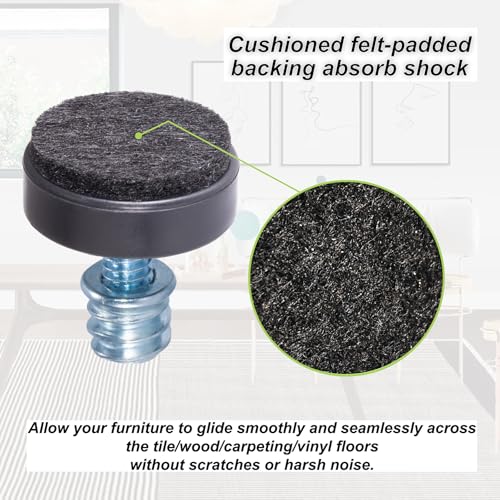 NEWBYTEK 24 Pack M6 Thread Adjustable Furniture Levelers with Self-Adhesive Felt Pads – 1" Leveling Feet & Floor Protectors for Chairs, Tables on Hardwood Floors