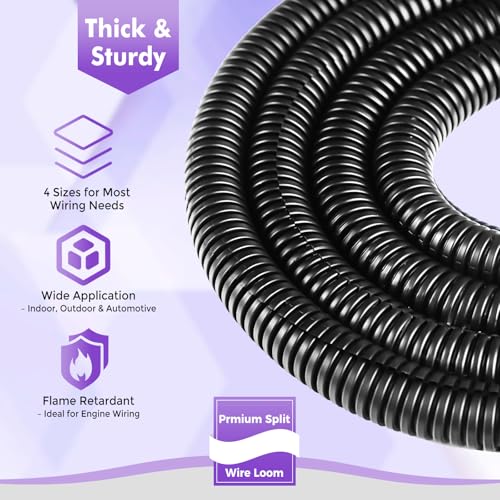 Automotive Wire Loom Flame Retardant Split Wire Loom Tubing Assortment Wiring Loom Kit Plastic Cover Electrical Covering Conduit Protective Wire Wrap Cable Sleeves Black 1/4", 1/2", 3/8", 3/4"x 15 Ft - size: 1/4", 1/2", 3/8", 3/4"x 15 Ft