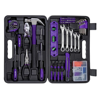 CARTMAN 152-Piece Basic Household Hand Tool Set,with Toolbox Storage Case, All Purpose Home Tool Kit Includes Essential Tools for Office College Repairs Purple - color: Purple