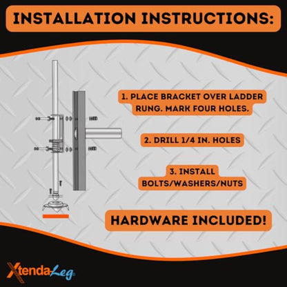 Xtenda-Leg® Ladder Leveler - Rubber Feet, Perfect for Extension Ladders, Stabilizer Attachments for Safe Use - Stable Platform for Uneven Ground - Easy Installation - OSHA Approved - 1 Pair