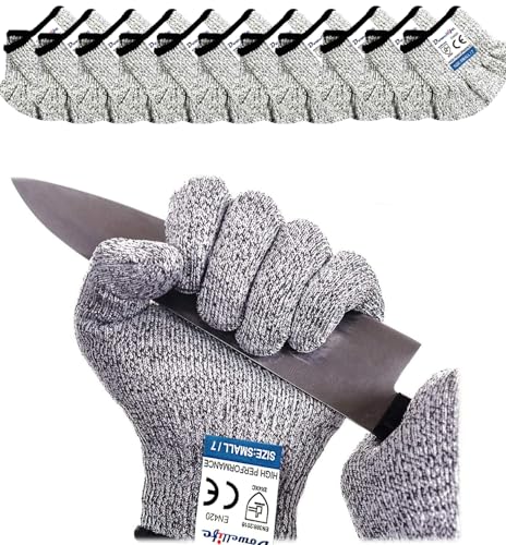 Dowellife Cut Resistant Gloves Food Grade Level 5 Protection, Safety Kitchen Cuts Gloves for Oyster Shucking, Fish Fillet Processing, Mandolin Slicing, Meat Cutting and Wood Carving. (Small-12 Pairs) - size: Small (Pack of 12), style: Original