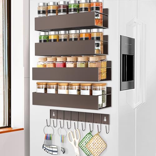 SMRCAD Magnetic Spice Rack Organizer for Fridge Seasoning Organizer for Kitchen storage with Screw Magnetic Shelf with Hook for Refrigerator and Oven (4pack1hook-Bronze) - color: 4pack1hook-Bronze
