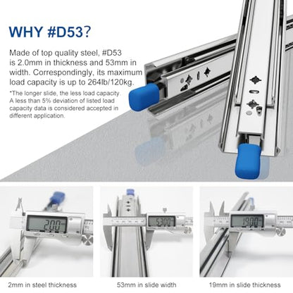 VADANIA 20" Heavy Duty Drawer Slide with Lock #D53, 2" Width Up to 125lb Load Capacity, 3-Fold Full Extension, Ball Bearing Lock-in & Lock-Out, Side Mount, 1-Pair - size: 20 Inch, style: #D53(53mm wide)