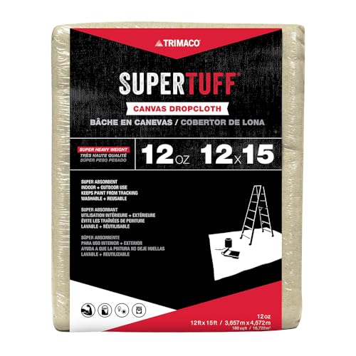 Trimaco SuperTuff 12 oz thick Premium Weight Canvas Drop Cloth, 12-feet x 15-feet - size: 12' X 15'