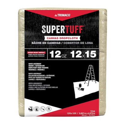 Trimaco SuperTuff 12 oz thick Premium Weight Canvas Drop Cloth, 12-feet x 15-feet - size: 12' X 15'
