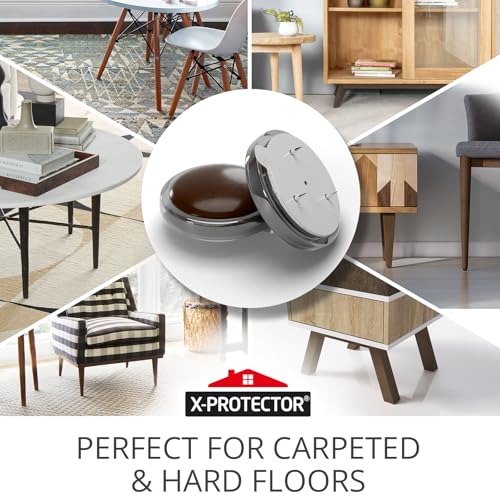 X-Protector Chair Glides - 16 PCS 1" - Premium Furniture Glides with Prongs - Brown Chair Leg Floor Protectors - Slide Objects Effortlessly with Furniture Sliders for Hardwood Floors! - size: 1in (TEFLON, 16 PCS)