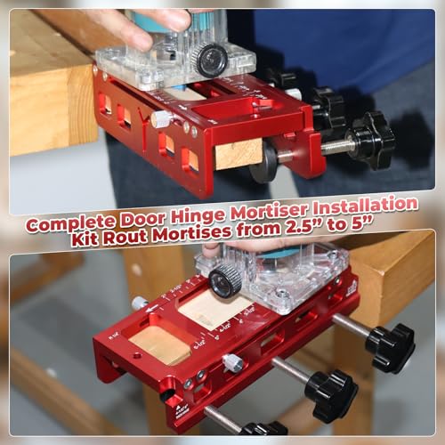 JOJOCY 1229 Hinge Jig Plus, Dual Clamping Door Hinges Mortiser Kit with Strike & Latch Templates, Self-Aligning Hinge Jig for 2.5” to 5.5” Hinges