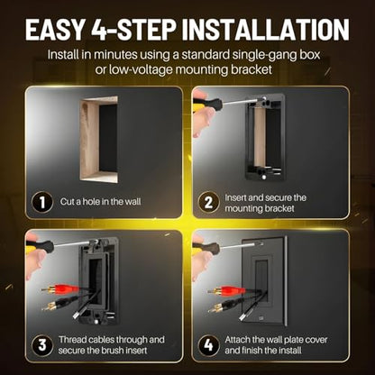 TNP Brush Wall Plate with Mounting Bracket Kit (5 Pack) Single Gang Cable Entry Access Brush Bristles Style Strap Opening Port Insert Socket Wiring Plug Jack Face Cover Outlet Mount Panel (Black) - color: Black, size: 1 Gang (5 Pack)