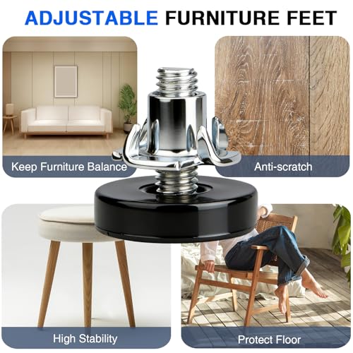 16 Pack Adjustable Furniture Levelers,Heavy Duty Leveling Feet for Table/Desk/Chair/Cabinet/Dresser/Outdoor Furniture/Patio Furnitures, Stabilize Uneven Floors (Black 16Pcs)