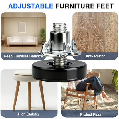 16 Pack Adjustable Furniture Levelers,Heavy Duty Leveling Feet for Table/Desk/Chair/Cabinet/Dresser/Outdoor Furniture/Patio Furnitures, Stabilize Uneven Floors (Black 16Pcs)