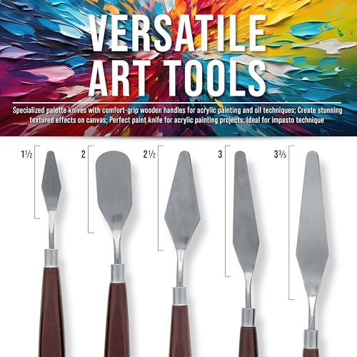 U.S. Art Supply 5-Piece Stainless Steel Palette Knife Set for Acrylic Painting - Paint Spatula Tools for Oil, Canvas Art - Painting Knives for Mixing, Texturing - Pallet Knives for Art & Cake