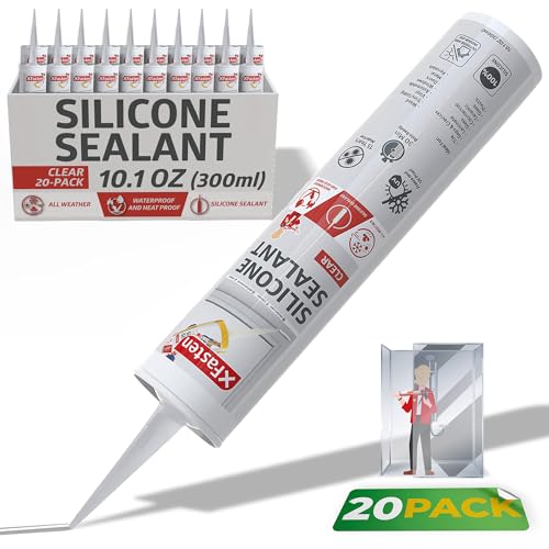 XFasten Clear Silicone Caulk Neutral Cure 10.1 oz (20-Pack) 100% Waterproof Silicone Sealant, Crack and Shrink Resistant, Low Odor, Strong Adhesion Caulking for Kitchen Bath Window Shower Outdoor Use - size: 20-Pack (202 oz)