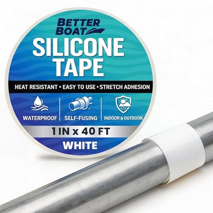 Better Boat Self Fusing Silicone Tape Waterproof White, Plumbing Tape for Leaks, Hose and Pipe Repair Tape, 1 in x 40 ft - color: White, size: 40 Ft x 1 in