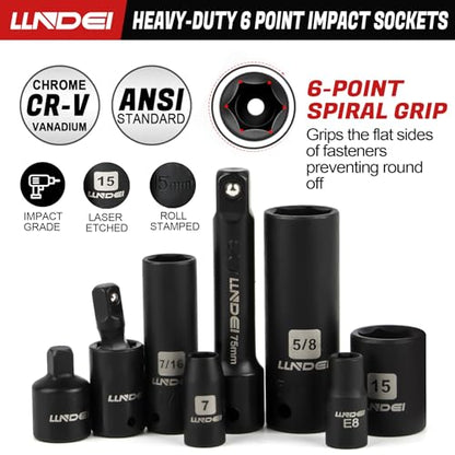 LLNDEI 1/4 & 3/8 Inch Drive Impact Socket Set, 186 Pieces Metric and Standard Full Sockets, CR-V Deep & Shallow Sockets Tool Set with Ratchet Wrench Handle, Spark Plug Socket, Bits for Mechanic - size: 186-piece 1/4" & 3/8" Drive Socket Set