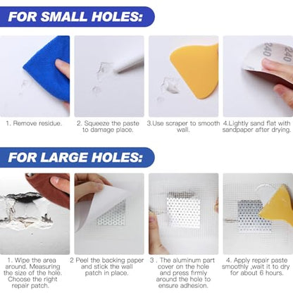 SEISSO Drywall Repair Kit, Wall Mending Agent*3(100g), Wall Patch*4, Scraper and Sandpaper*2, Wall Repair Paste Kit for Wall Cracks, Graffiti, Whitewall Hole Filler and Plaster Dent Repair - color: 3pcs wall paste