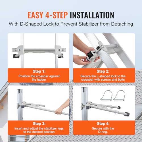 VEVOR Ladder Stabilizer, Adjustable Feet Extension Ladder Standoff, Heavy Duty Wall Ladder Accessories for Roof Gutter, Easy to Use & Wide Adaptability & Anti-Slip Rubber Feet, 330 lbs Weight Rating