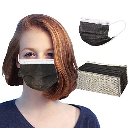 Disposable 50 PCS Face Mask Made in USA 3-Ply Breathable Mouth Cover Protection - color: Black, size: 50 Count (Pack of 1)