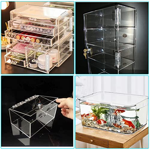 2 Pcs Acrylic Small Plastic Hinges - Continuous Transparent Self-Adhesive Folding Hinge Tools for Cabinet Drawer Furniture Aquarium DIY Crafts Display Stand 100x42 mm - size: 100 x 42 mm