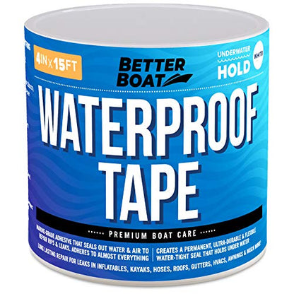 Better Boat White Waterproof Tape for Leaks Heavy Duty Marine Grade Seal Tape, 15 ft x 4 in, Shower, Pool, RV, Roof Patching and Sealing - color: White
