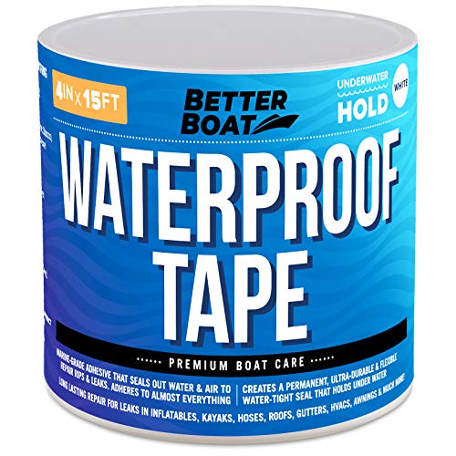Better Boat White Waterproof Tape for Leaks Heavy Duty Marine Grade Seal Tape, 15 ft x 4 in, Shower, Pool, RV, Roof Patching and Sealing - color: White